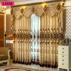 European Chenille Velvet Embroidered Curtain for Living Room Bedroom Luxury Blackout Window Tulle Custom 2pieces Free processing