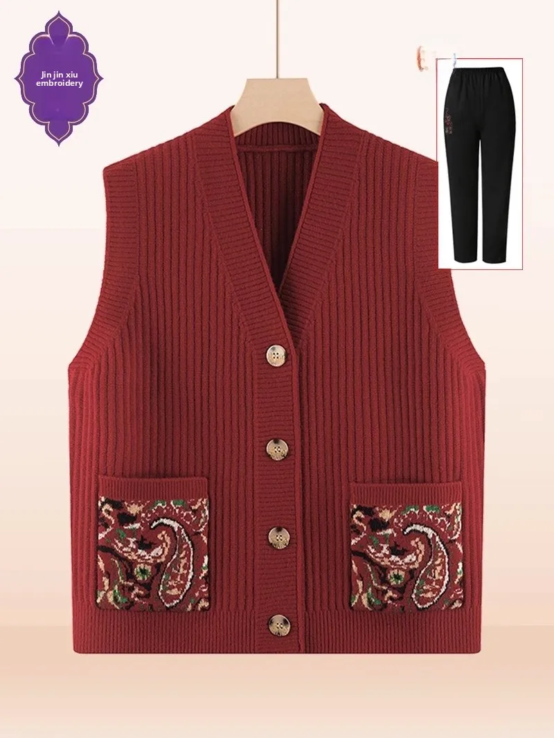 

Sli V-Ne вязаный свитер, жилет, женский открытый кардиган, весна-осень, новый шерстяной свитер для мамы, жилет на плечо, верхняя одежда