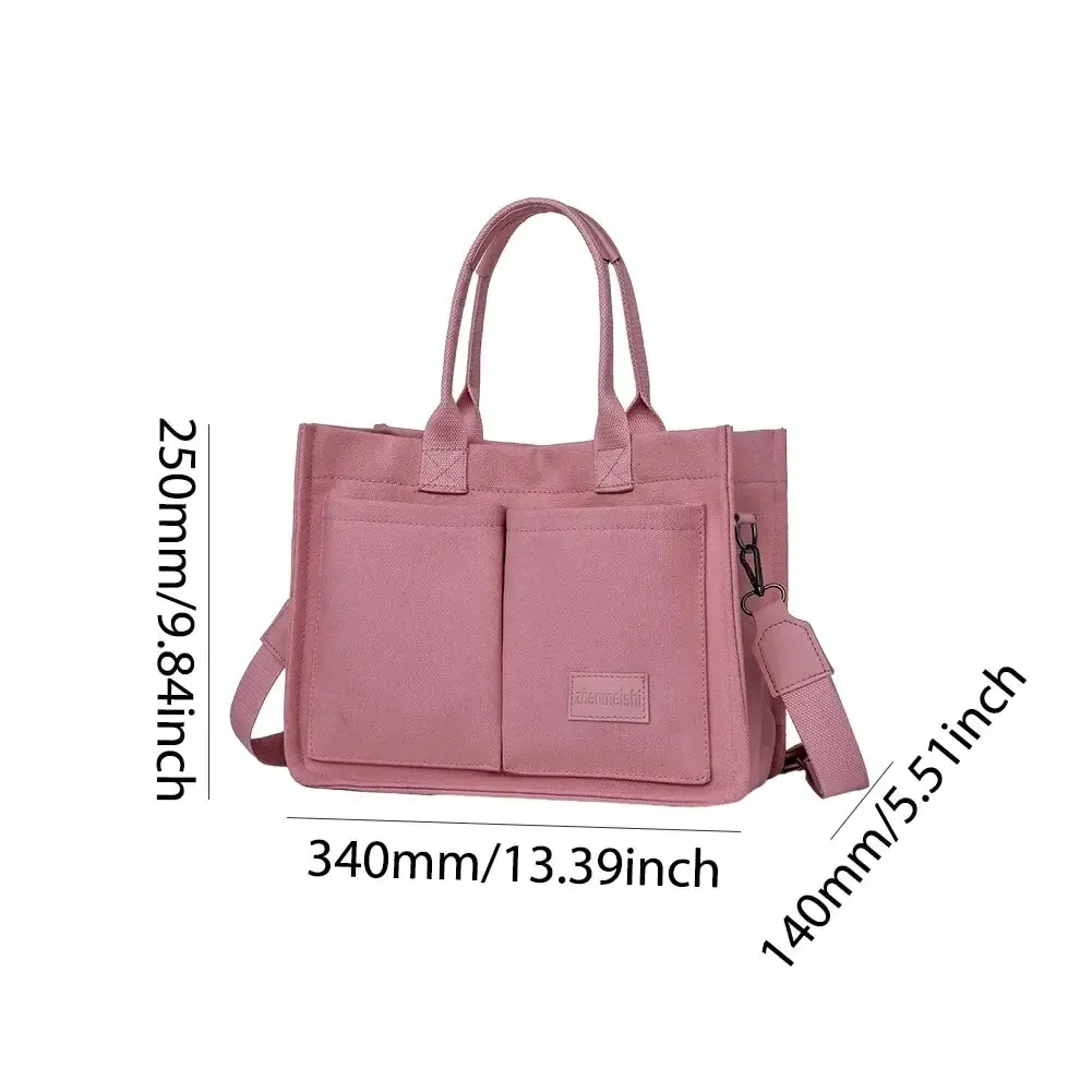 Women Fashion Shoulder Bag Large Capacity Canvas Chic Messenger Bag Adjustable Strap Multi Pockets Square Commuting Bag