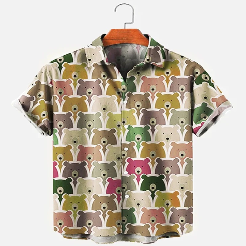 Cute Bear Short Sleeve Shirt 3D All Over Printed Hawaiian Shirt for Men and Women Casual Shirt Unisex