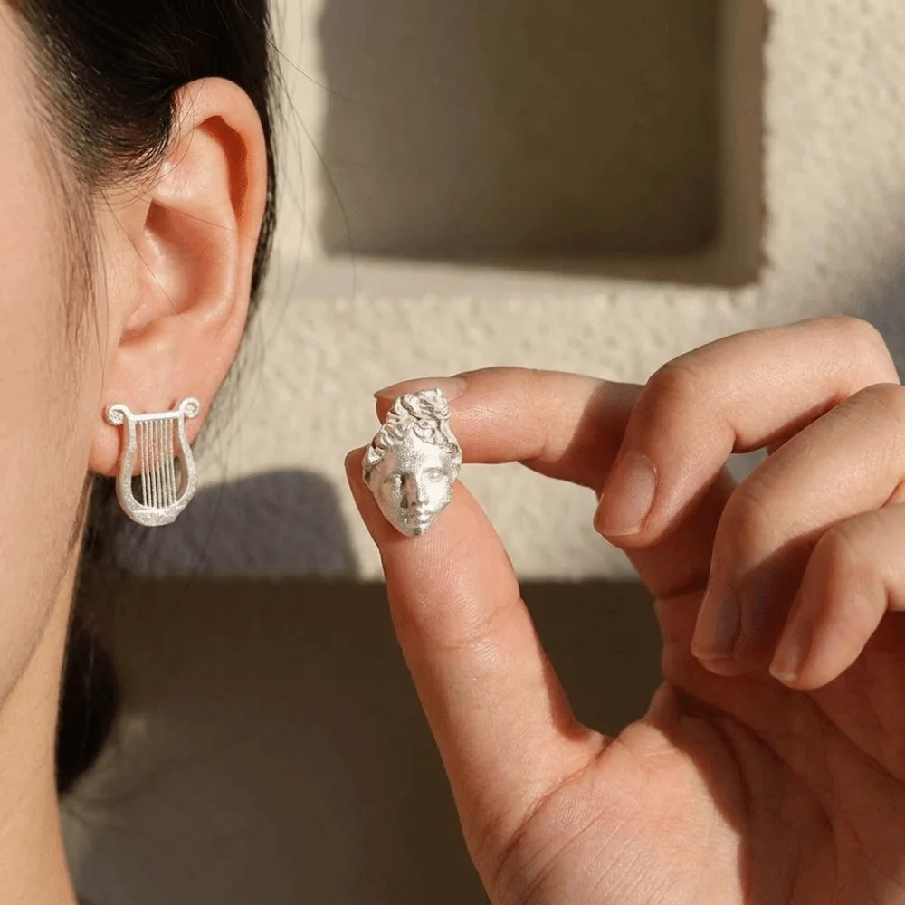 Vintage Mystical Masked Faces Earrings Retro Artistic Gothic Mask Geometric Earrings Unique Simple