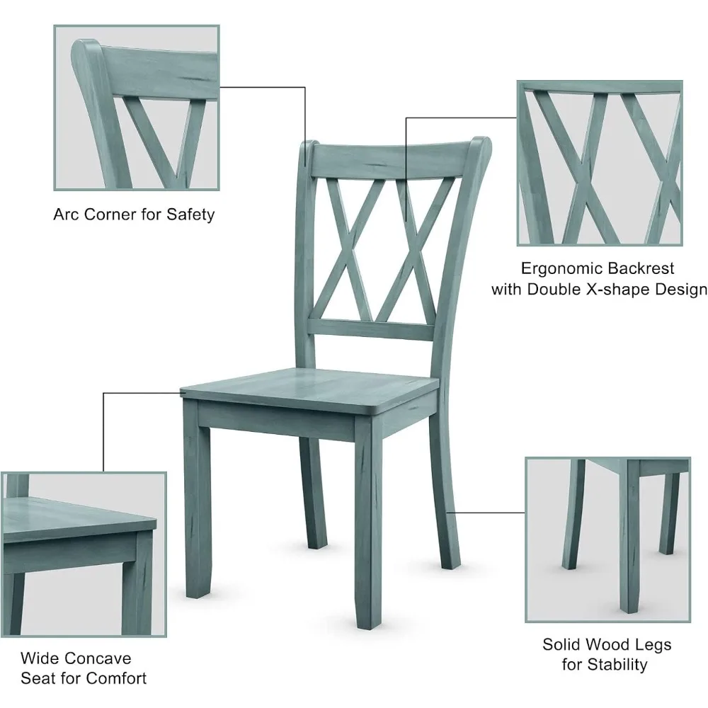 طقم كراسي طعام مكون من 4 قطع على طراز المزرعة، هيكل متين من الخشب المطاطي، يدعم ما يصل إلى 400 رطل، مثالي للمطبخ وتناول الطعام