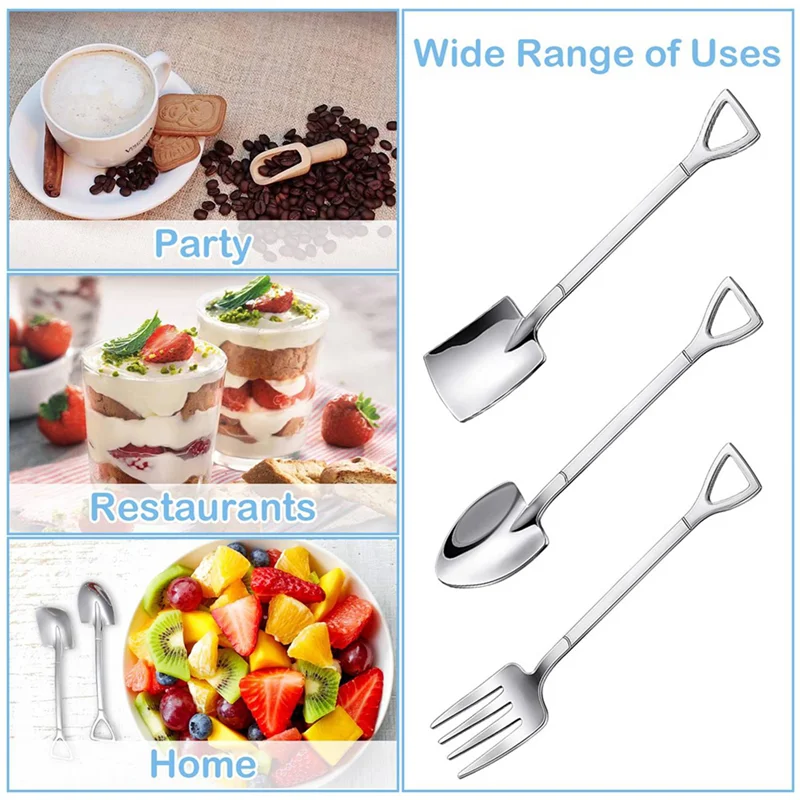 

B84B-24PCS Dessert Spoons And Forks Set, Shovel Shape Ice Cream Spoons, Mini Shovel Spoons For Coffee Yogurt Cake Fruit