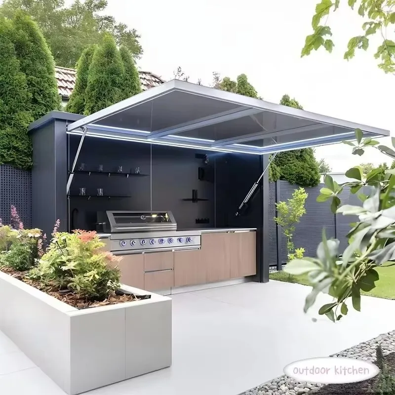 Portable Outdoor Camping Kitchen Detachable Storage Cabinets BBQ Grill & Wood Fired Pizza Oven Combo