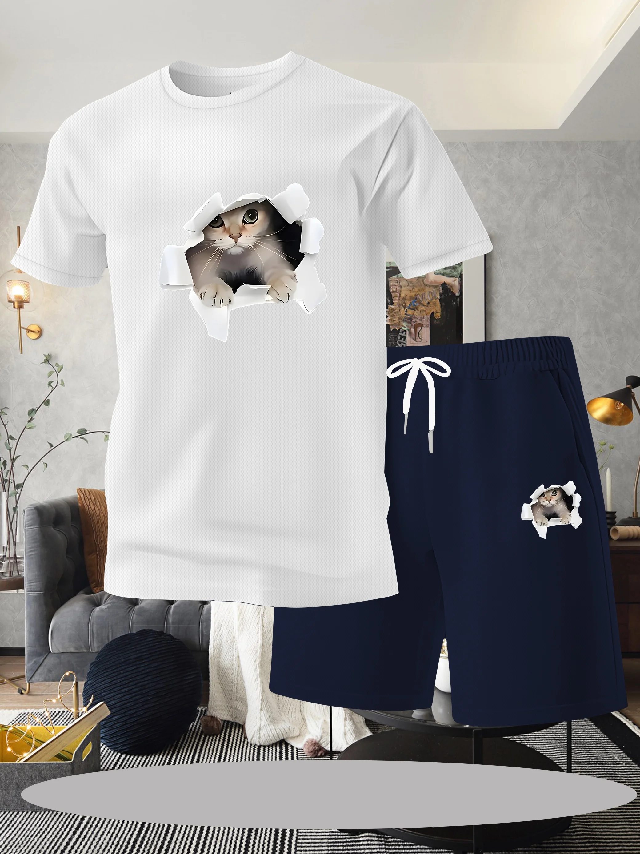 

Men's Fashion Sports Set - Summer Casual Style, Letter Printed T-shirt with Shorts, Regular Version, Classic Round Neck Design |