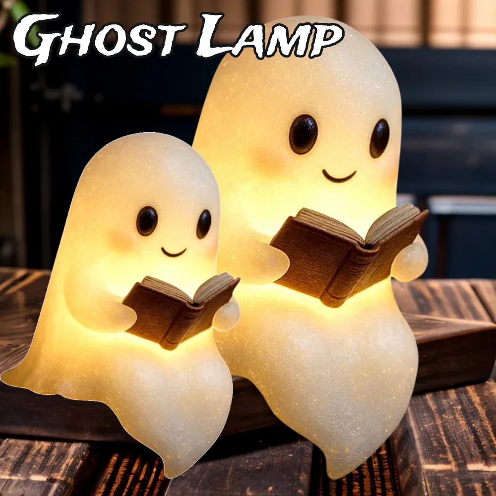 

Смола Хэллоуин Призрак Читающая Книга Лампа Милый Призрак Ночной Свет Для Чтения Нежное Освещение Спальня Кабинет Хэллоуин Декор