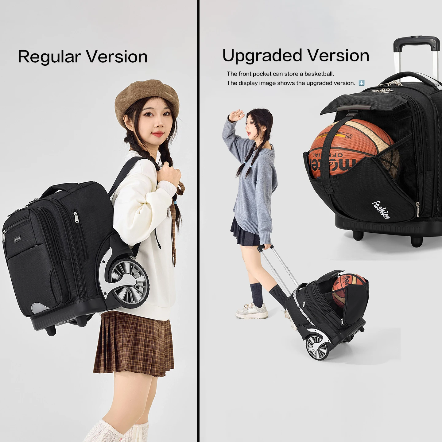 Large Capacity Wheeled Rolling Backpack Commute Boarding Travel to School Work Trolley Bag Universal Men Women Adults Students
