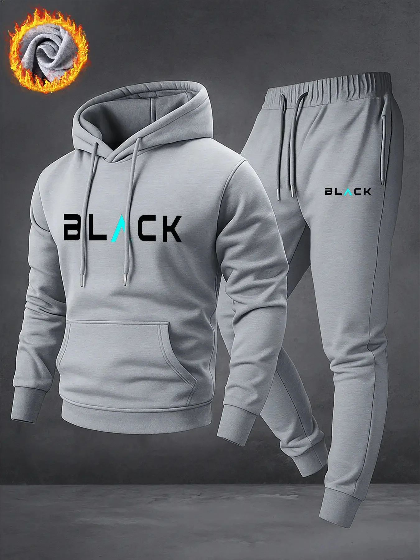 Autumn Winter Men Hoodie Tracksuit 2 Piece Printed Drawstring Hooded Sweatshirt Jogger Pants Casual Sports Adult Daily Outfit view 2