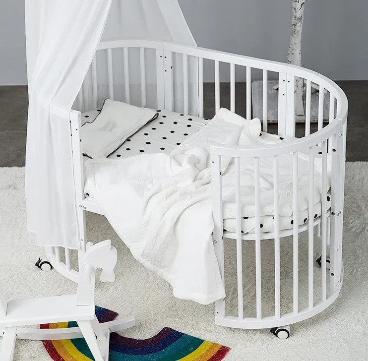 

High Quality Cot Baby Bed Adjustable Crib Beech Wood Solid Carton Free Customized Modern Wooden Baby Cradle Cribs for Babies