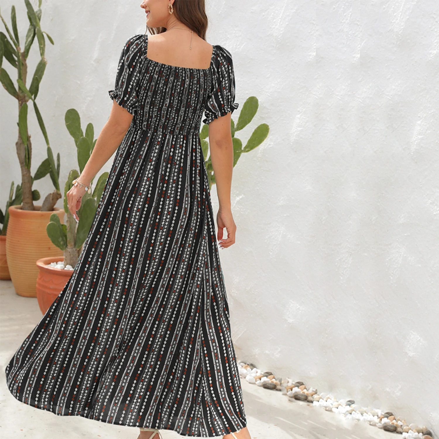 Alien Kitty Florals Vintage Slim Maxi Dress 2024 WomenSummer V-Neck Gentle Sweet Short Puff Sleeve VacationCasual Daily