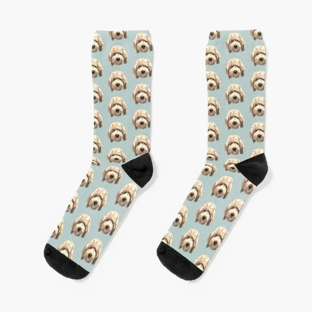 

Lucky Labradoodle Face ~ Golden Socks with print funny sock halloween Man Socks Women's