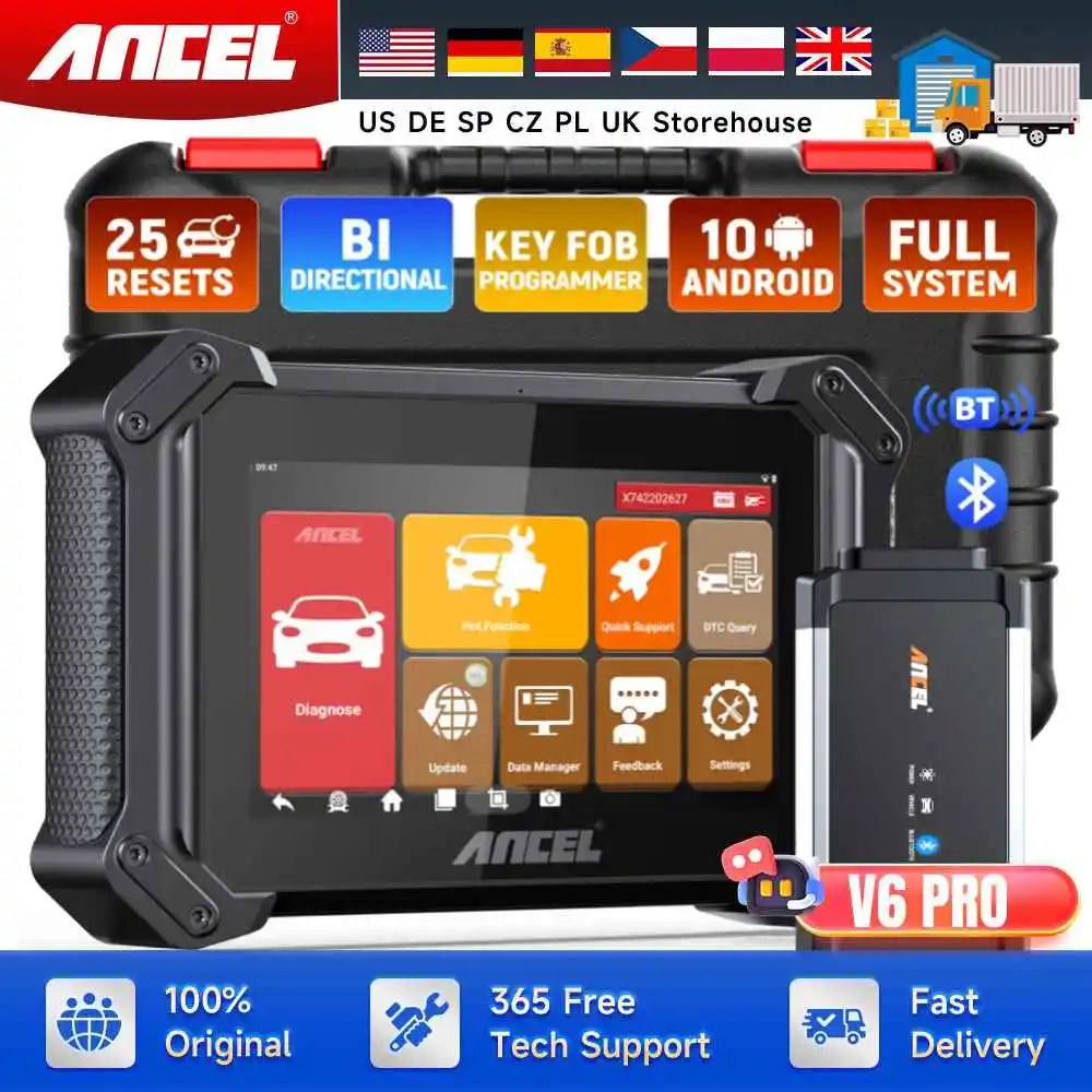 

ANCEL V6 PRO OBD2 Bluetooth Automotive Scanner Bi-Directional Control IMMO A/F EPB ABS 25 Reset Auto Scan Diagnostic Tools PK X6