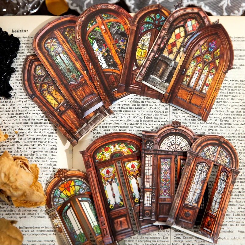 Retro Hollow Wooden Window Hard card Sticker Pack DIY Scrapbook Background Decoration Album Envelope Diary Marking Stationery