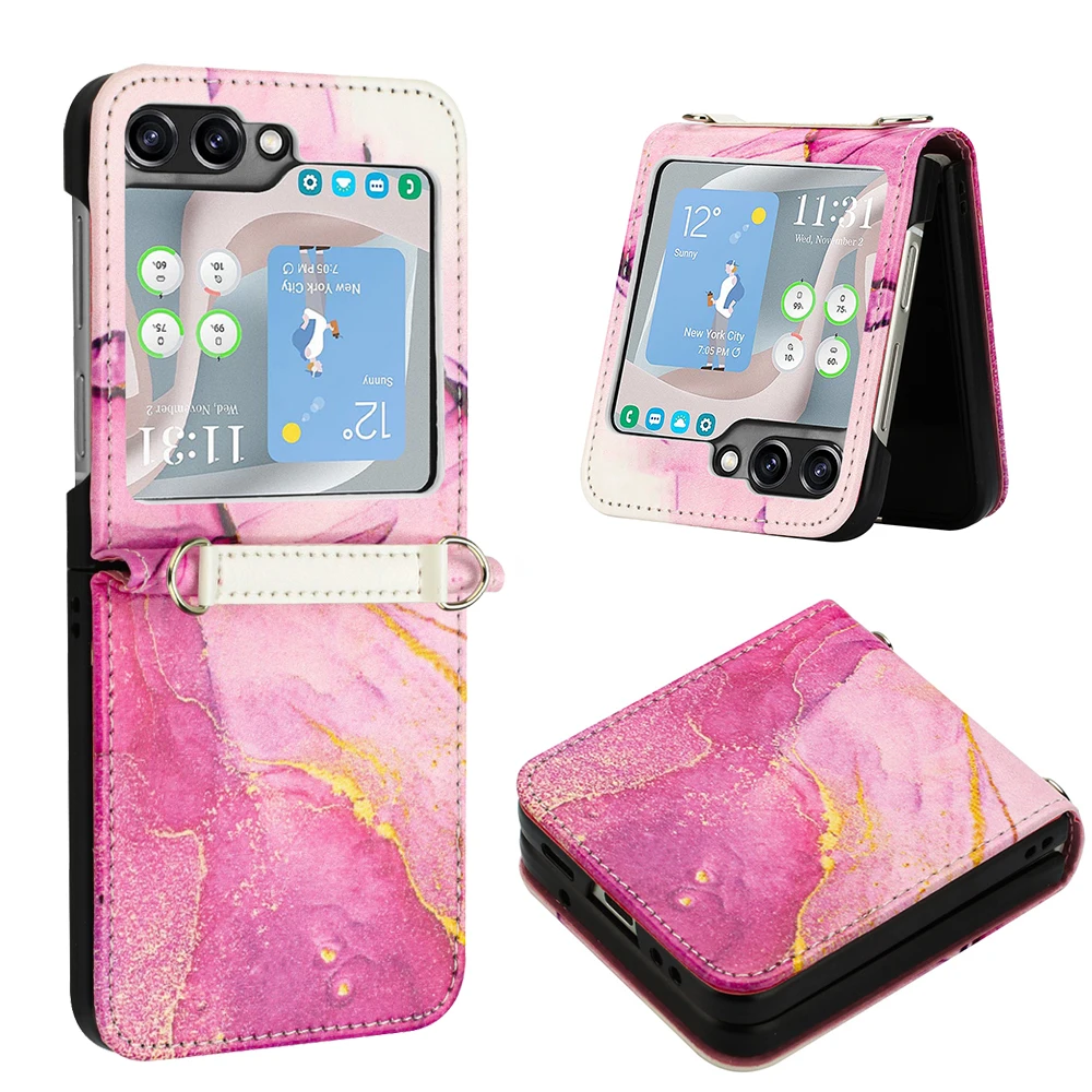 10pcs Marble Patterns Wallet PU Leather TPU Phone Cases Case For Samsung Galaxy Z Flip 6 5 4 Fold