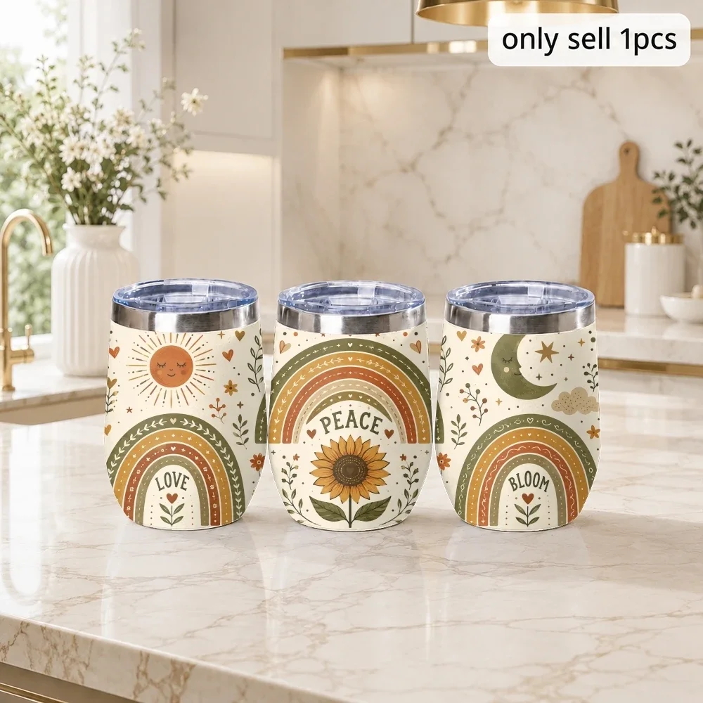 Sunflower Boho Positive Affirmation Vacuum Flasks Stainless Steel Double Wall Travel Mug with Lid Portable Hot Cold Drink Cup