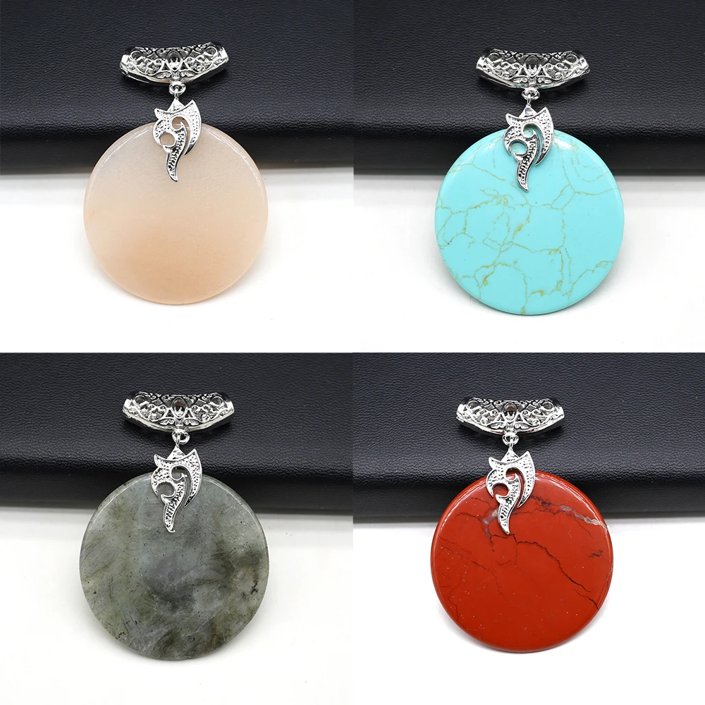 Hot Sale Jewelry Crystal Pendant Natural Stone Disc Shape Labradorite Dalmatian Jasper Charms for Jewelry Making DIY Necklaces