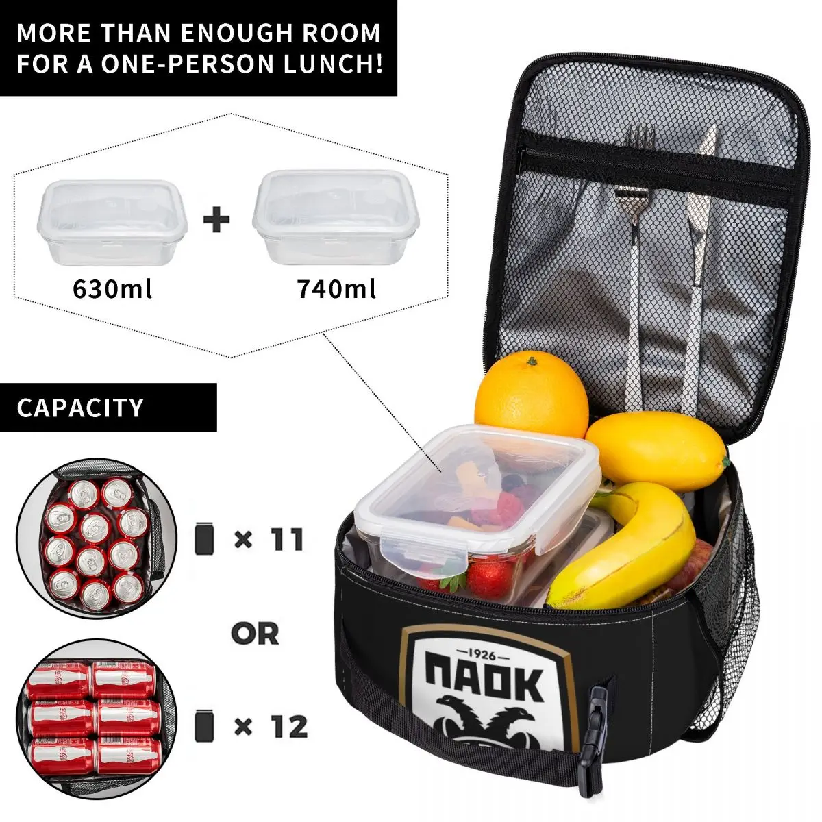 

PAOK Greek Football Sports Fans From Thessaloniki Insulated Lunch Bag Cooler Thermal FoodBox Tote Portable Lunch Boxes Container