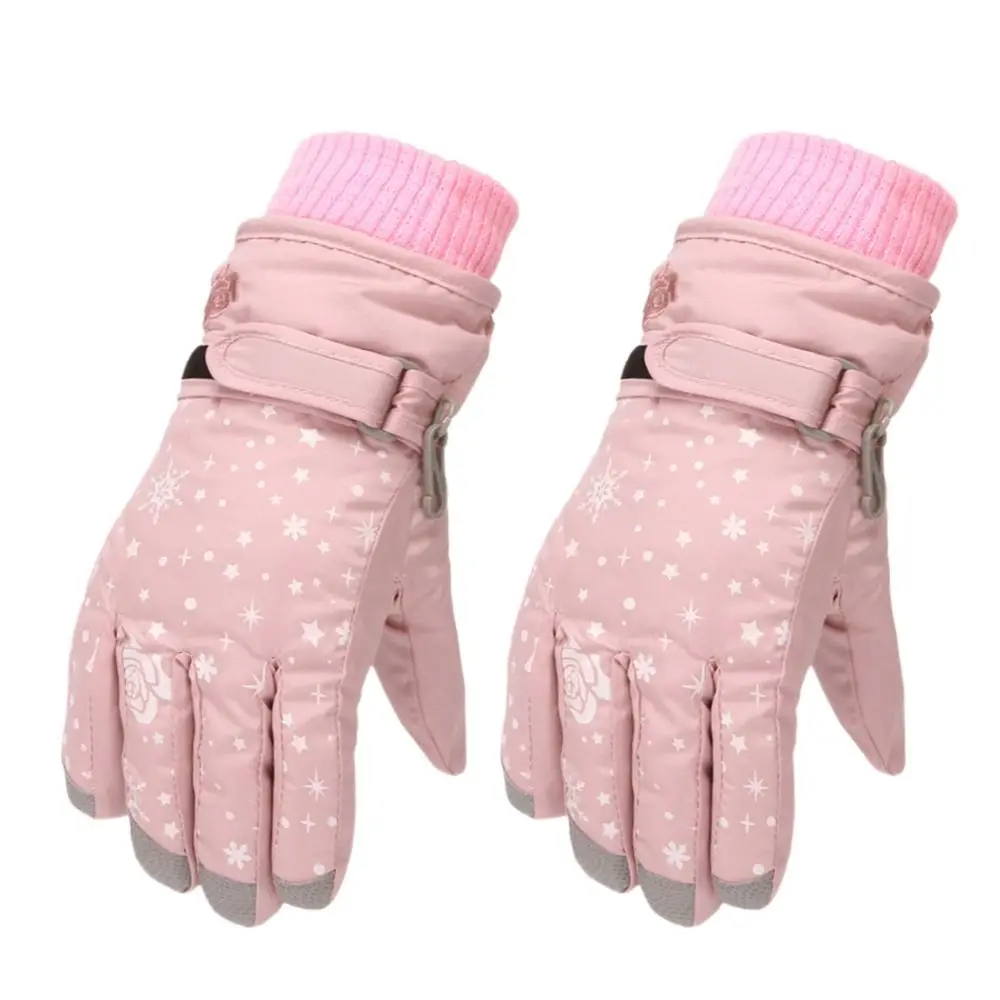 Girls Snow Snowboard Thicken Warm Waterproof Children Skiing Gloves Outdoor Sports Mittens Ski Kids Cycling Gloves 5-8Years