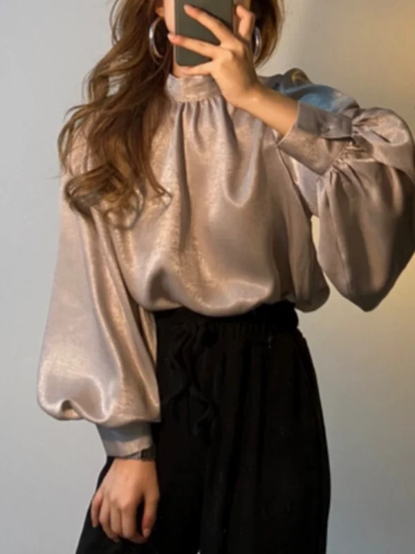 Elegant Chic Satin Shirt with Lantern Sleeves High Waist Corduroy  Skirt Women's Fashion Korean Style Spring Autumn Winter