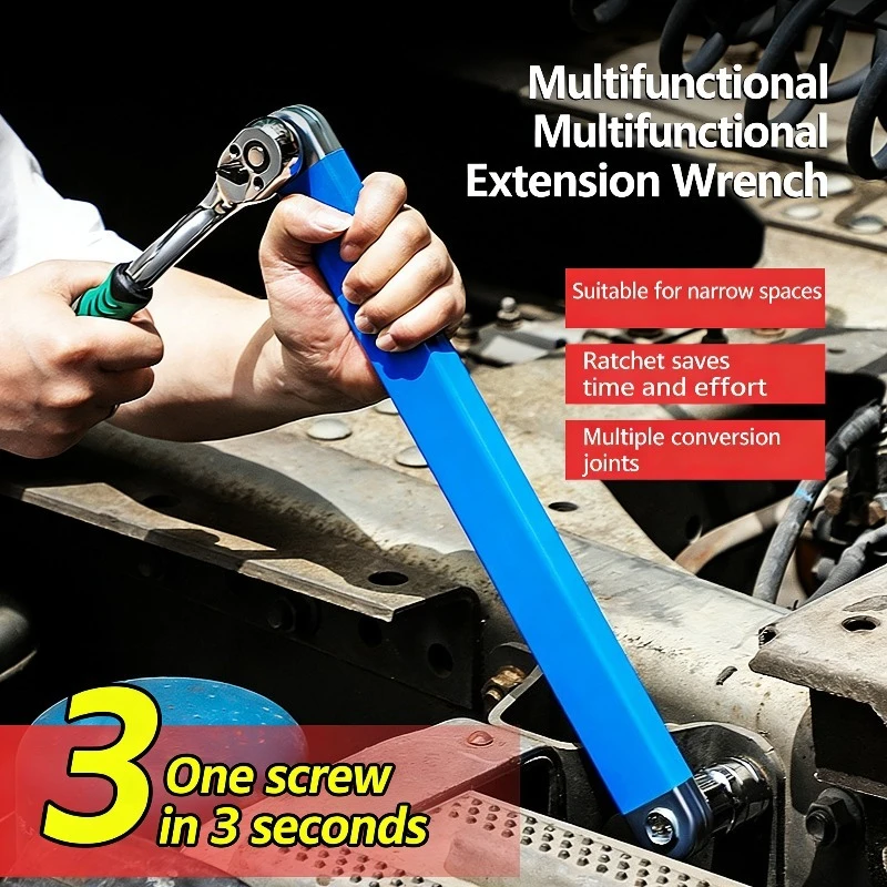 

Multifunctional Ratchet Wrench Extension Bar 1/4" 3/8" 1/2" Socket Wrench Extender Narrow Space Repair Tool for Car Maintenance