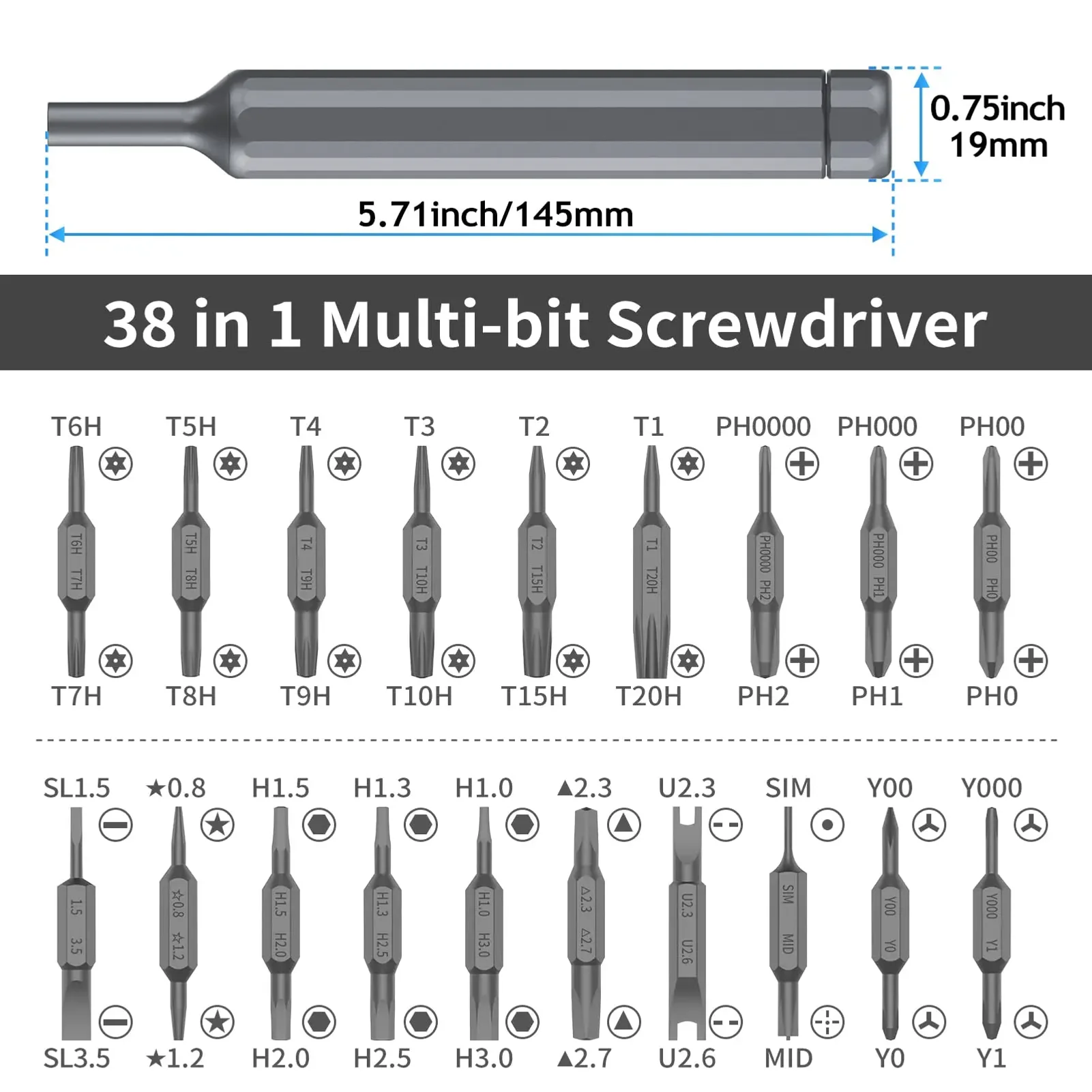 39 in 1 Precision Screwdriver Set with 38 S2 Alloy Steel Magnetic Torx Phillips Drill Bits Mini Hand Repair Tool Kit