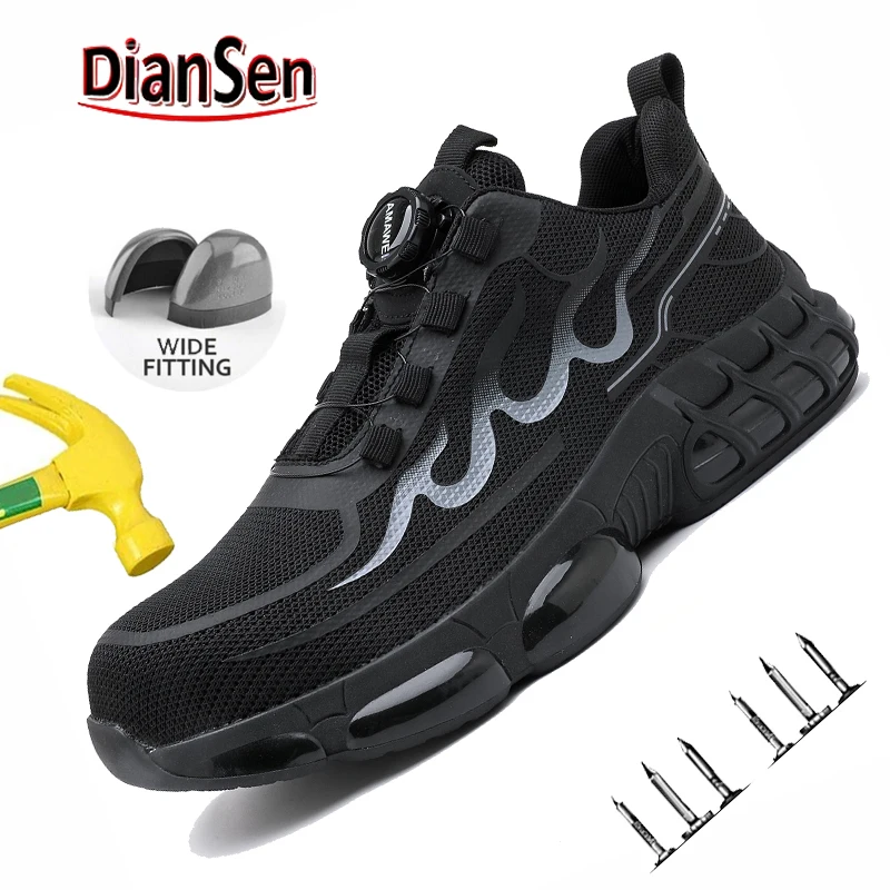 

Mens Safety Shoes Steel Toe Puncture-Proof Work Boots Lightweight Breathable Sneakers Rotary Button Construction Work Shoes