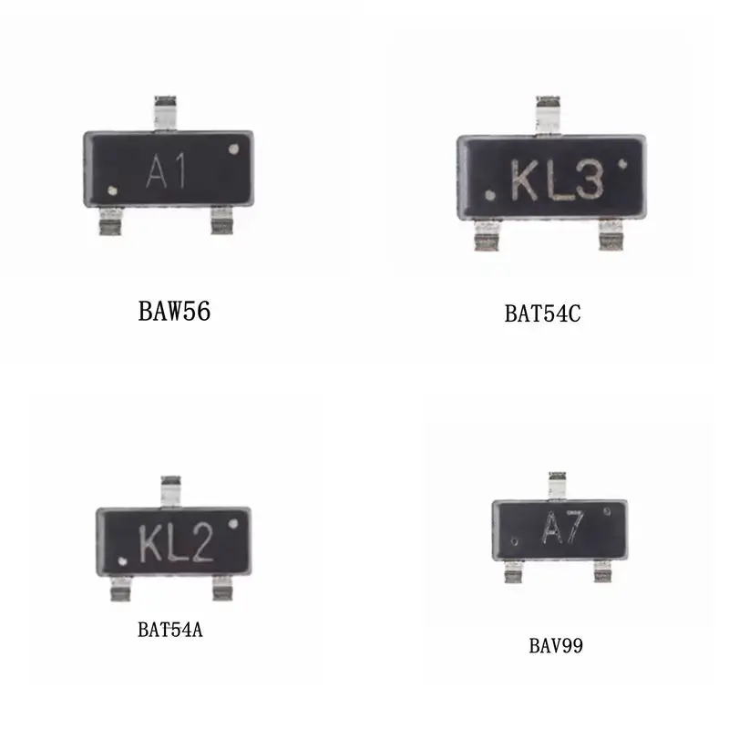 100pcs/lot BAT54C  BAT54A BAV99 BAW56 KL3 KL2 A7 A1 SOT-23 SMD Schottky Diode Rectifier