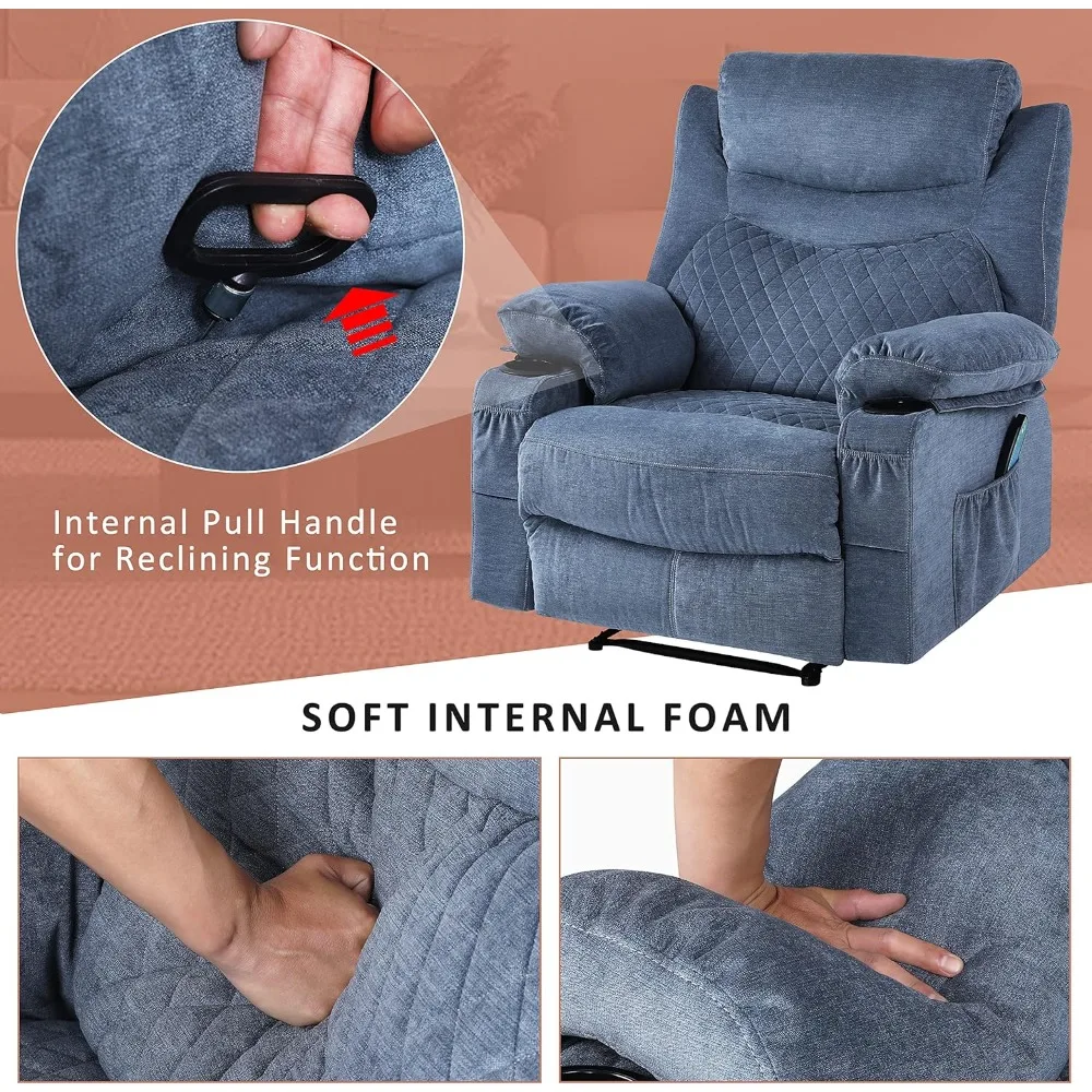 كراسي كرسي تدليك من القماش مع كرسي استلقاء يدوي للتدليك الحراري كراسي تسخين فوق محشوة مع حاملات أكواب