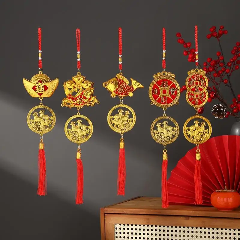 2027 Year of Goat Hanging Decoration Soft Red Tassel Traditional Spring Festival Home Wall Hanging Decor