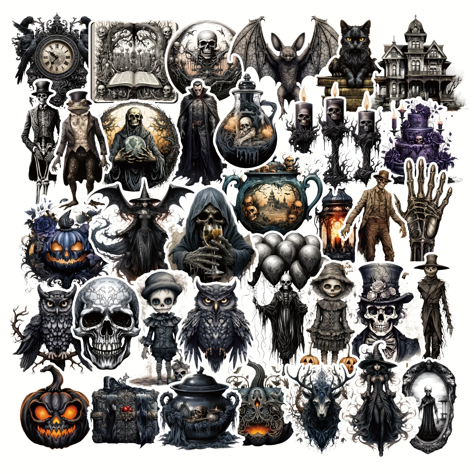 50PCS Halloween Schwarz Cartoon Aufkleber Gothic Graffiti Aufkleber Junk Journal Skateboard Notebook Telefon Laptop Dekoration