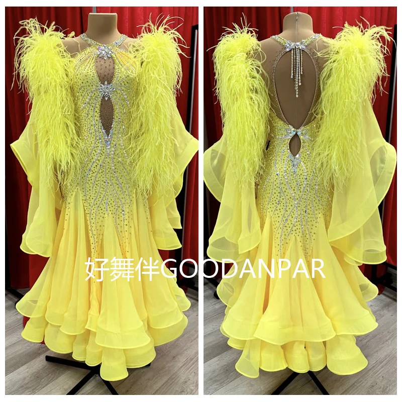 

GOODANPAR Modern Dance Costumes for Women Customized Ballroom Dancing Waltz Competition Dresses Girl's Dance yellow