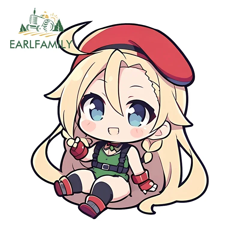 EARLFAMILY 13 cm x 11,7 cm roter Hut, Mädchen, Autozubehör, Chibi, Anime, lustiger Aufkleber, kratzfeste Windschutzscheiben-Vinyl-Aufkleber