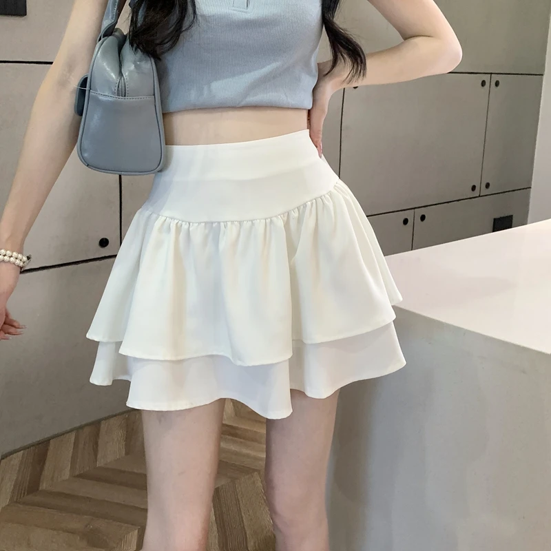 White Mini Skirts Cute Sexy Balletcore Elastic High Waist Ball Gown Ruffle Lolita Skirt Short Korean Sweet Y2k Women Clothing
