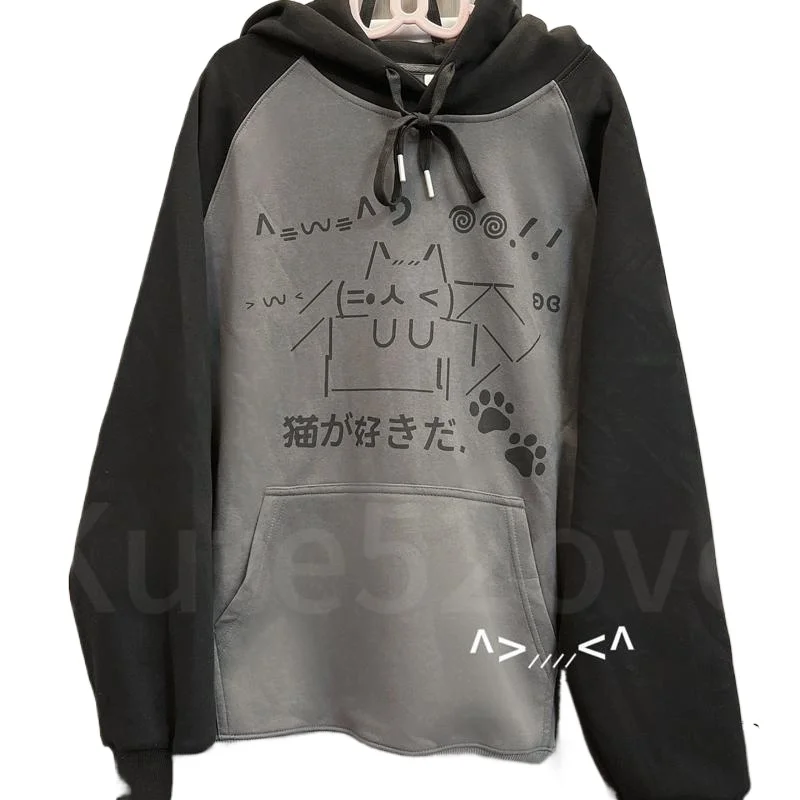 Herbst Japanische Kawaii Nette Y2k Ästhetischen Patchwork Fleece Hoodie Frauen Cartoon Katze Drucken Harajuku Retro Streetwear Sweatshirt