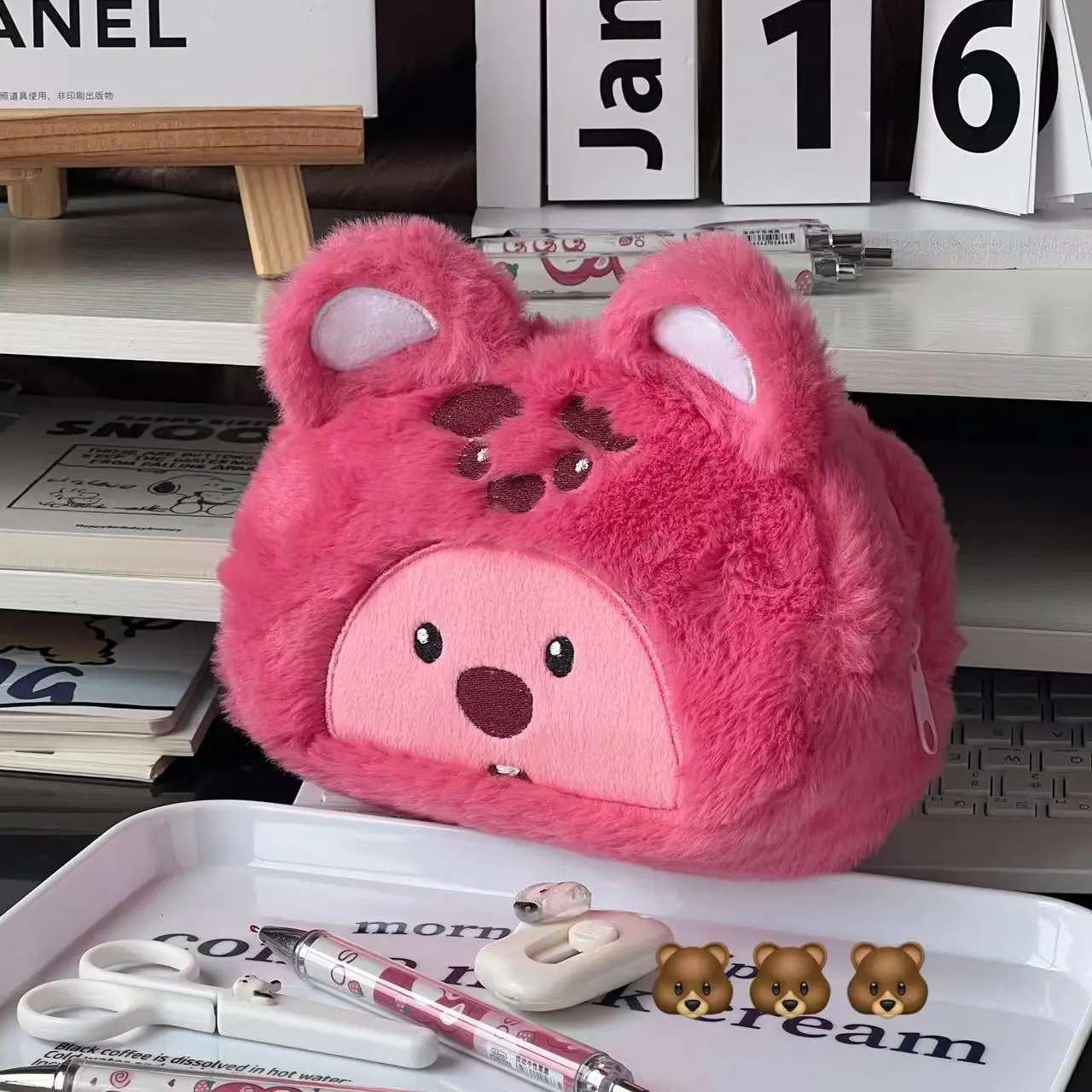 Cartoon Plush Pencil Bag Student Kawaii Storage Bag For Pen Cosmetic Brush Marker Pen Large Capacity Pen Case School Supply view 4