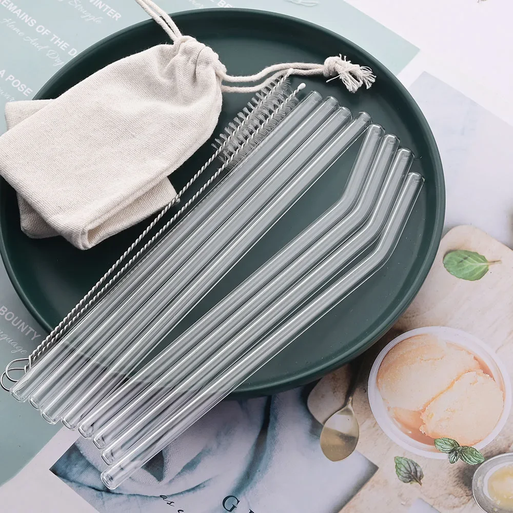 Glass Straw Reusable Heat Resistant Translucent Straws Reusable and Washable Perfect for Drinking Smoothies Milkshakes Tea Juice