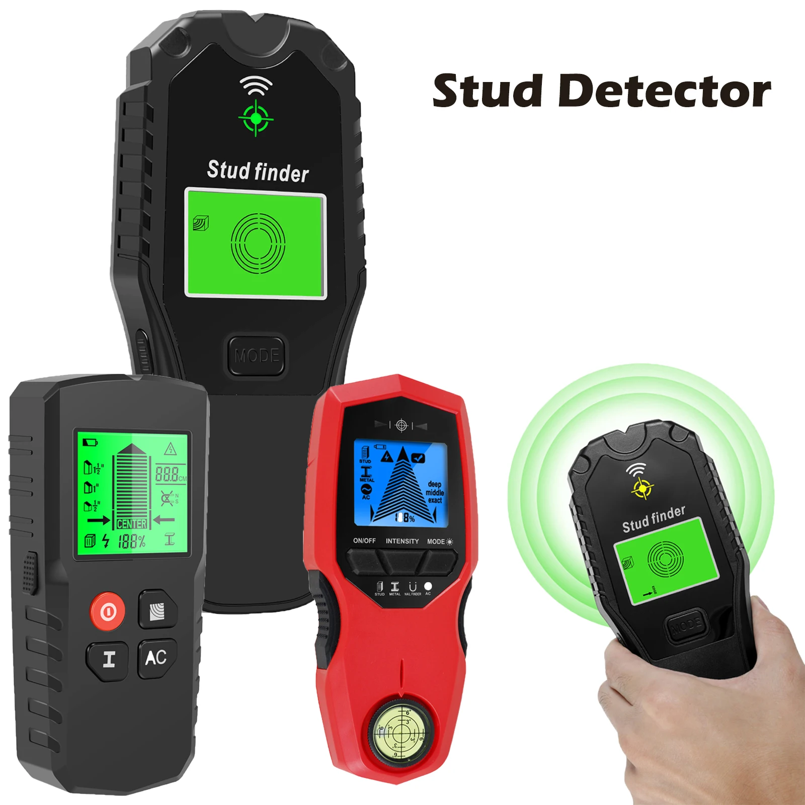 Electronic Stud Detector Handheld Stud Sensor Wall Live Wires Cable Metal PVC Water Pipe Depth Measurement Finder Wall Scanner