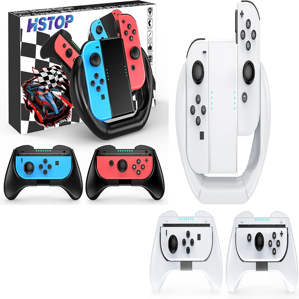 6 Pack Switch Joycon Grips White for Nintendo Switch & OLED Joy-Con Controller Holders Kit Family Use Gaming Accessories