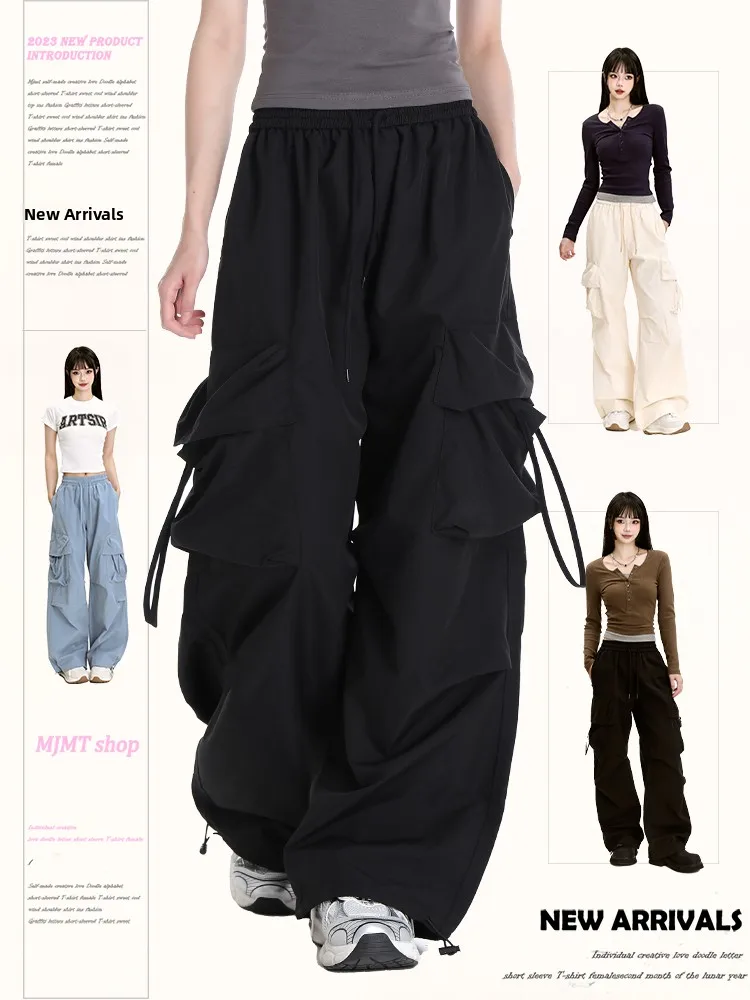 Retro American Dance Work Pants Women Loose Casual Jazz Dance Pants Draping Straight Leg Wide Leg Pants High Waist