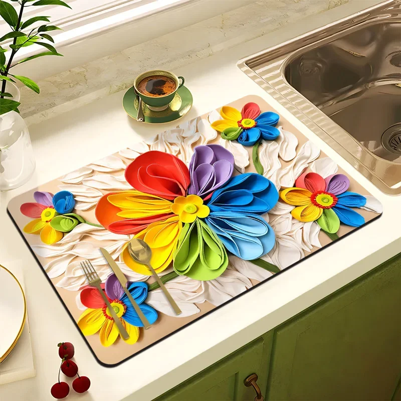 

Garden Style Kitchen Drain Mat Table Top Diatom Mud Absorbent Mat Bowl Chopsticks Hot Insulation Mat