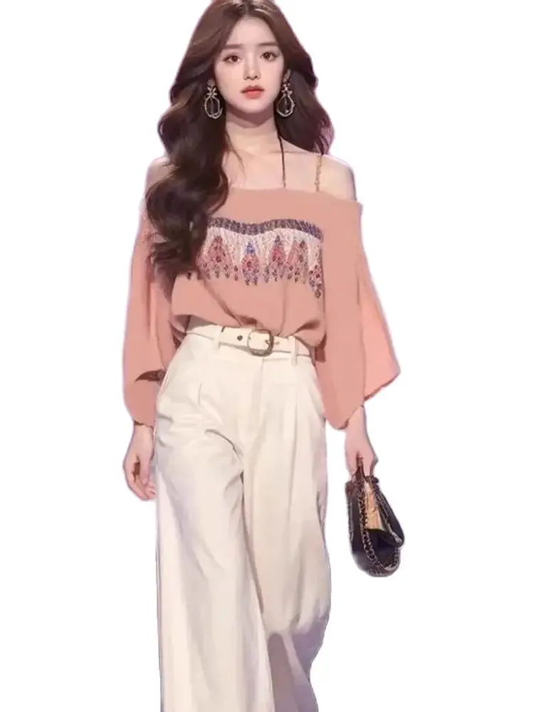 Korea Two Piece Trousers Set Sexy Tops Women Summer Slim Camis Tops Bodycon With Fashion Casual Soft Female