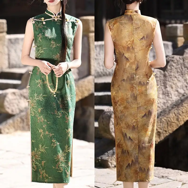

Spring Summer Sleeveless Qipao Retro Young Girl Cheongsam New Chinese Style Improved Dress Traditional Oriental Costume Gown