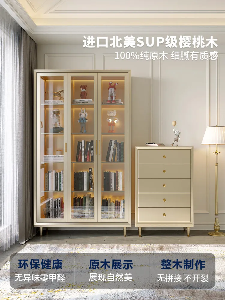 Light luxury bookcase Solid wood floor-to-ceiling bookshelf combination Living room special bookcase Integrated wall bookcase Di
