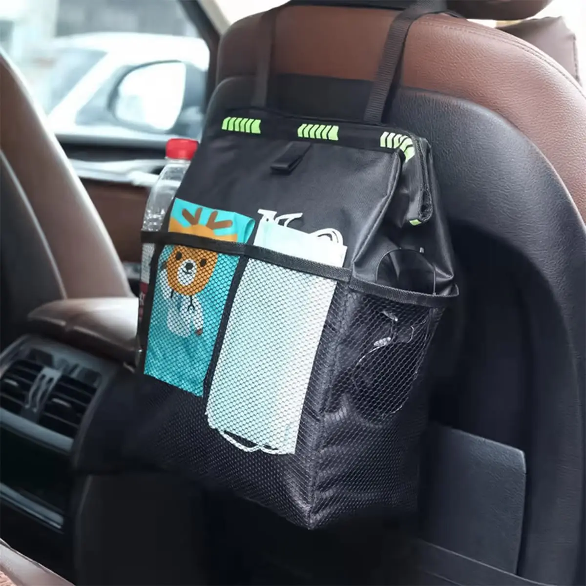Multifunctional Car Seat Back Organizer, Insulated Cooler Bag & Trash Bin, Waterproof Storage Pocket view 2