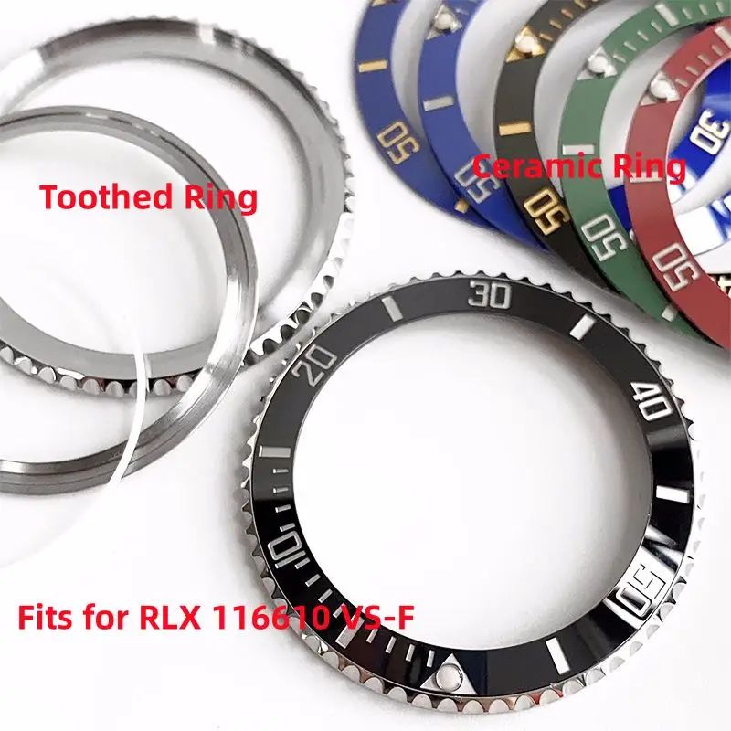 Watch Accessories SUB Series 116610 VS F Embedded Ceramic Bezel C-lean Steel Toothed Ring Fits for RLX SUB 16610 Watch