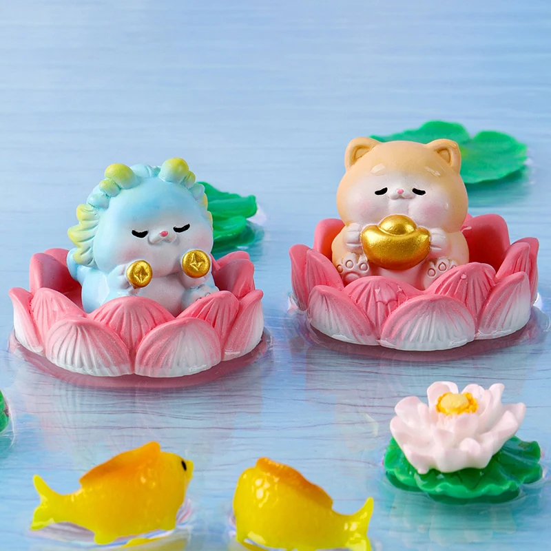 Creatieve Lotus Rijkdom Dieren Miniatuur Beeldjes Cartoon Desktop Auto Micro Landschap Home Versiering Accessoires Cadeau