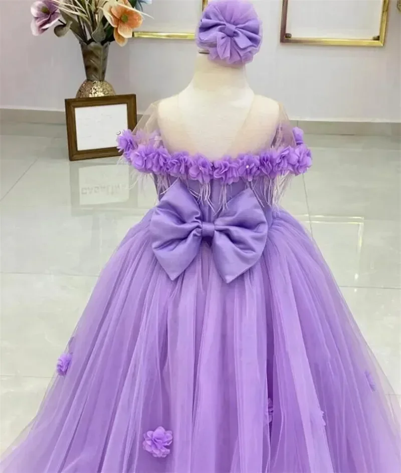 Flowers Girl Dress Lavender Little Baby Girls Princess Wedding Dresses Puffy Kids Birthday Gift Kid Party First Communion Gowns