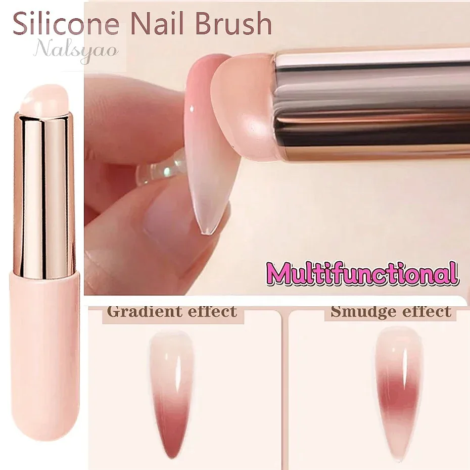 Nail Art Silicone Brush Reusable Mirror Powder Pigment Applying Manicure Gradient Effect Nail Arts Applicator