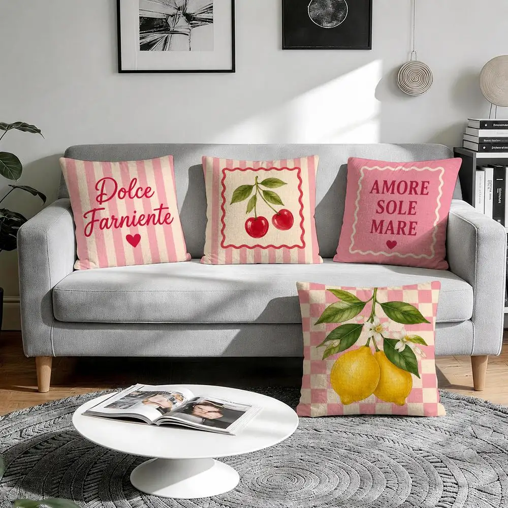 Italian vintage girlish style Cushion Cover Natural Breathable Durable Linen Printed Decor Pillow Case Sofa Bedroom