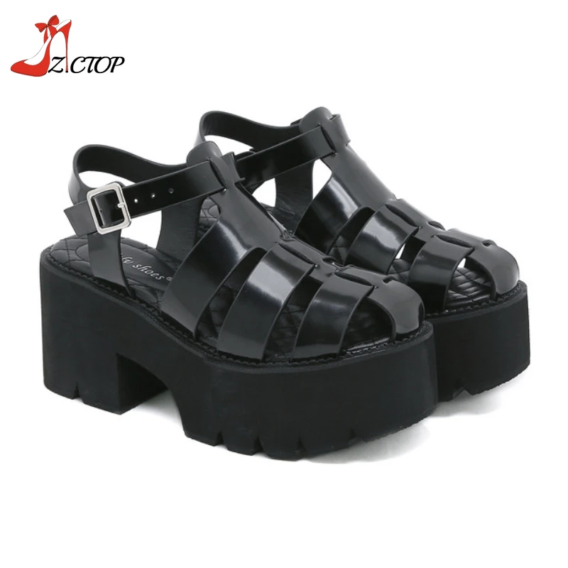 Summer Sandals Women 2024 Closed Toe Platform Roman Sandals Thick High Heels Goth Punk Casual Shoes Ladies Big Size 42 43